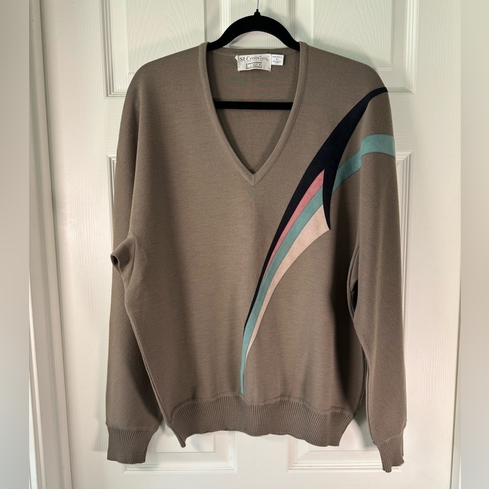 Vintage St. Croix Knits 100% Wool 80s Style Pullover Brown Sweater Size Large